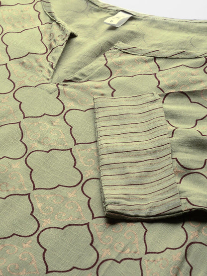 Women's  Green & Golden Printed Kurta with Palazzos