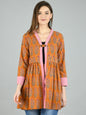 Women's Brown Cotton Printed Full Sleeve V Neck Casual Shrug