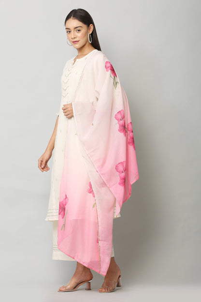 Women's Orange Color Art Muslin  Digital Printed Dupatta