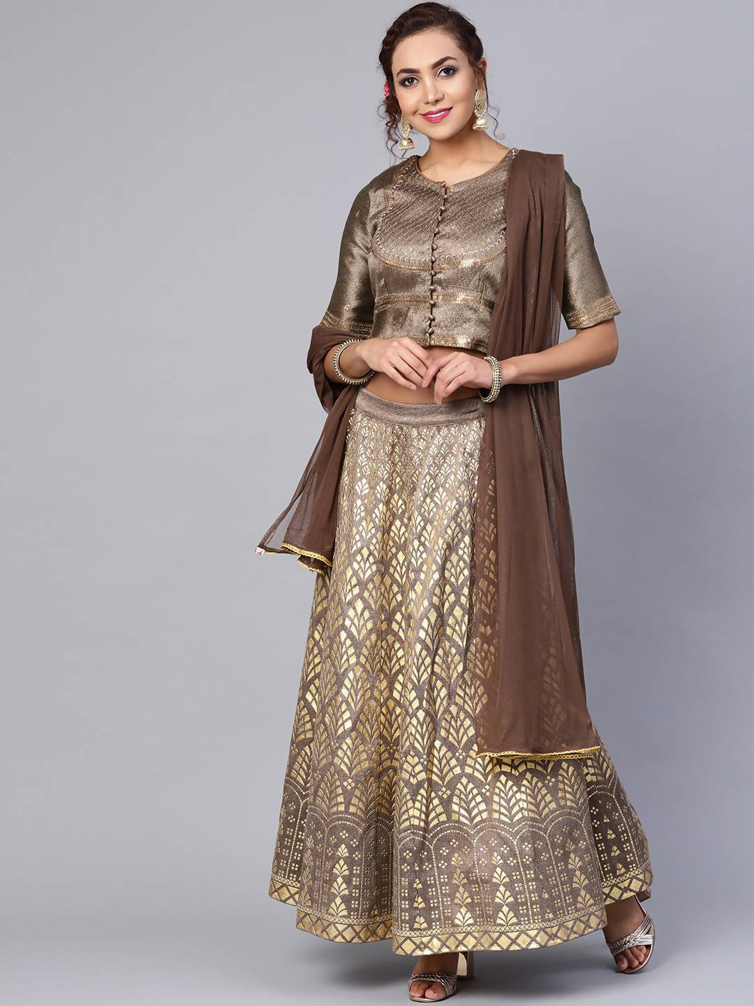 Buy_Women's_Brown_Net_Solid_Dupatta_Online_Trendia