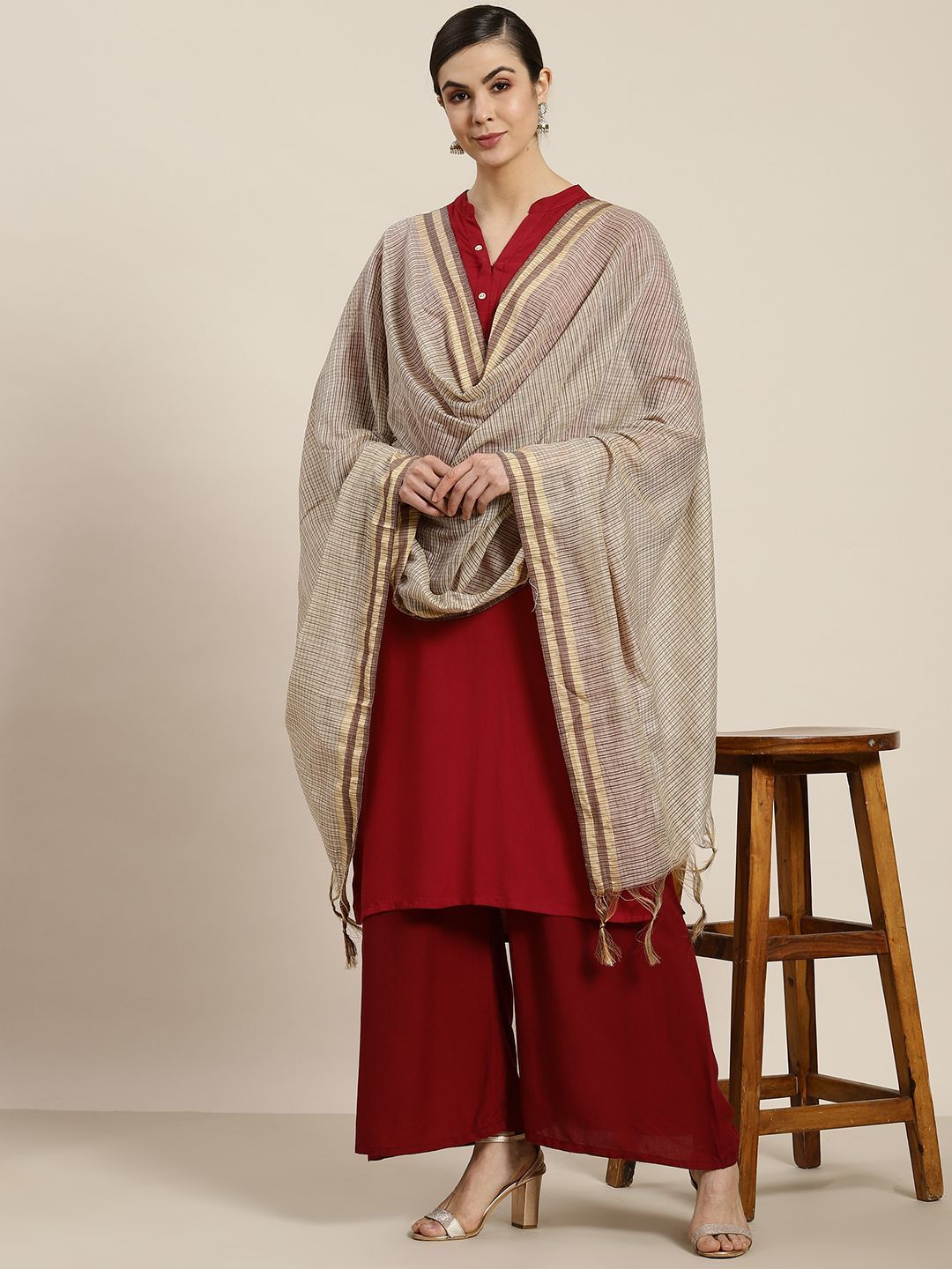 Women's Brown Chanderi Woven Dupatta
