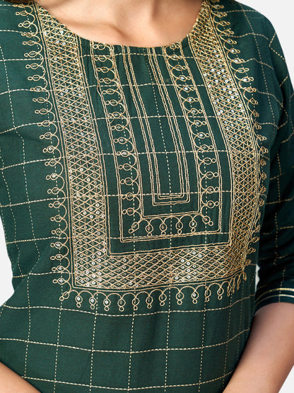 Women's Green Cotton Kurta With Pant & Dupatta By Vbyuz (3