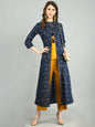 Women Navy Blue Cotton Printed Shrug, Top and Pant Set by Myshka (