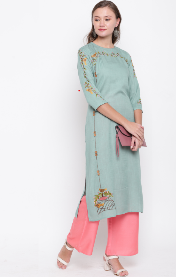 Women's Light Green Rayon Kurta By Vbu