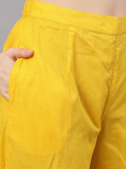 Women's  Yellow Self Design Kurta with Trousers