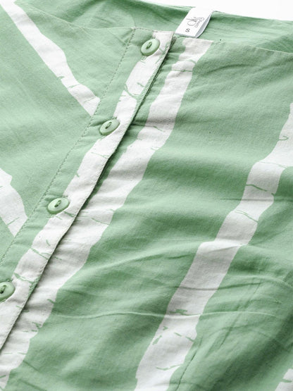 Women's  Green & White Striped Two-Piece Maxi Dress