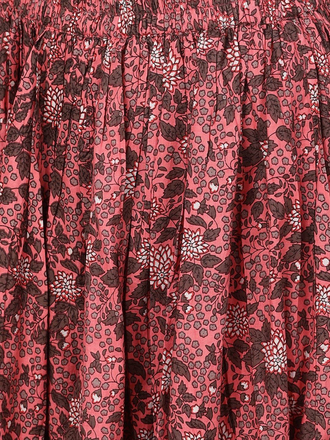 Women's  Mauve & Charcoal Grey Floral Print Kurta with Skirt