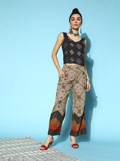 Women's Black Gold Printed Co Ord Set