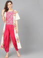Women's  Off-White & Pink Floral Printed Open Front Shrug