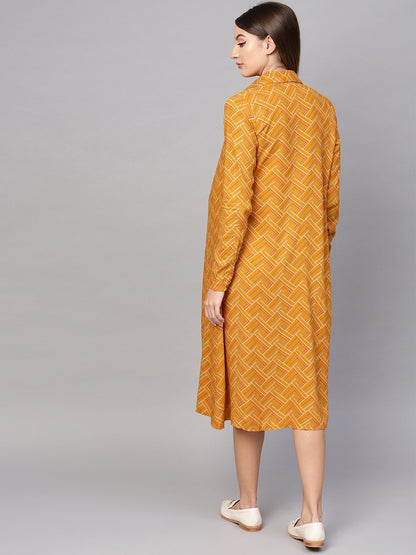Women's  Mustard Yellow Printed Maternity Shirt Dress