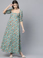 Women's  Green & Orange Printed Maxi Dress