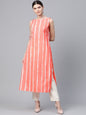 Women's  Coral Pink & White Leheriya Print Straight Kurta