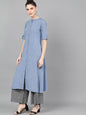 Women's  Blue Woven Design A-Line Kurta