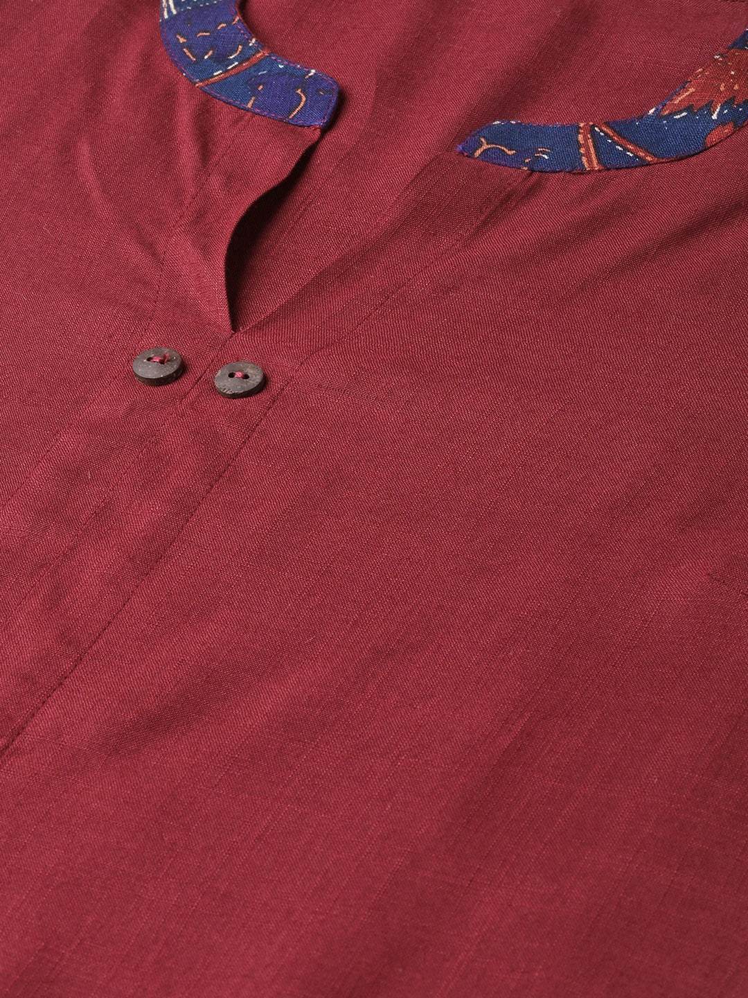 Women's  Maroon & Navy Blue Solid Kurta with Palazzos