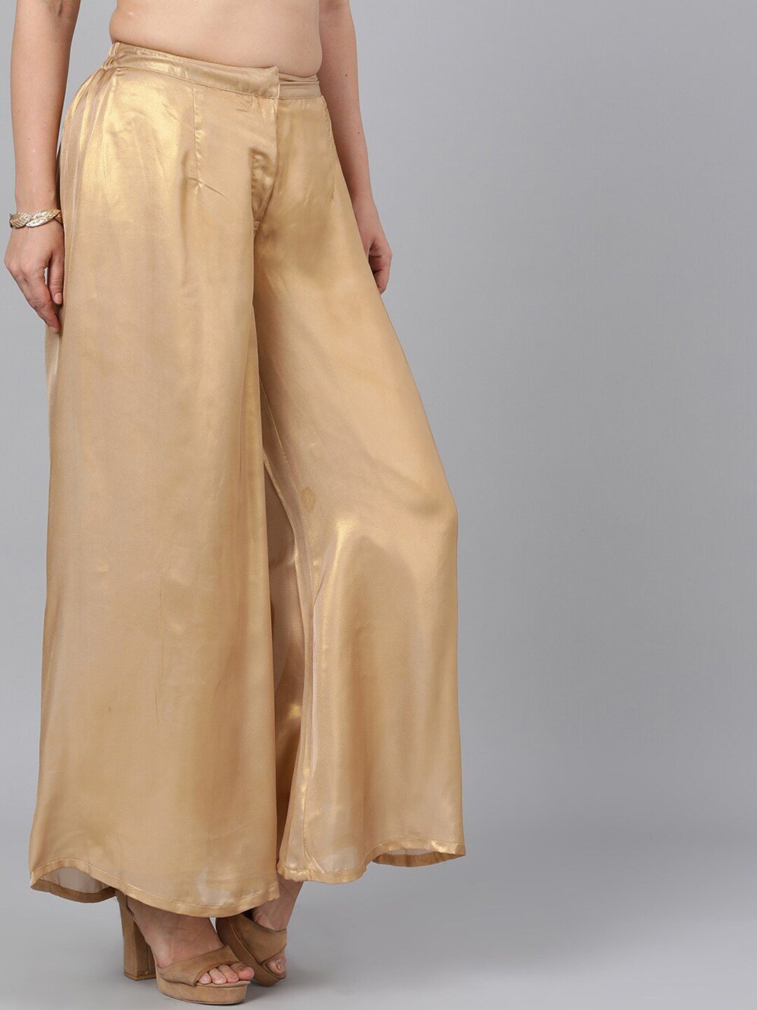 Women's  Gold-Toned Solid Flared Palazzos