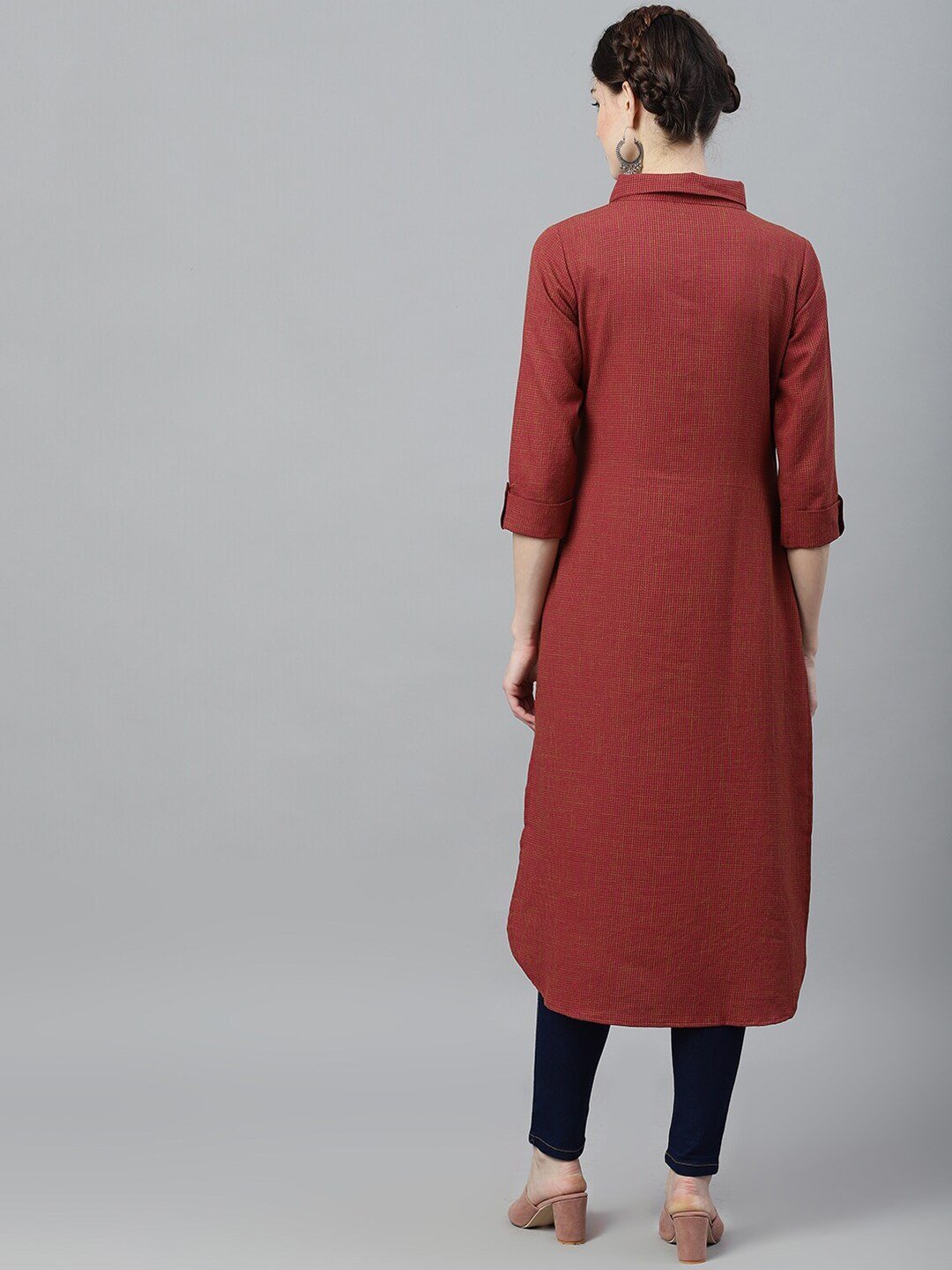 Women's  Maroon & Olive Green Solid Pathani Kurta