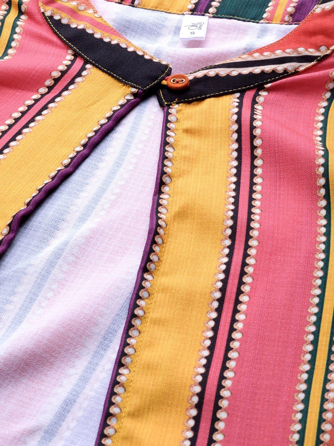 Women's  Orange & Black Striped Open Front Long Ethnic Jacket