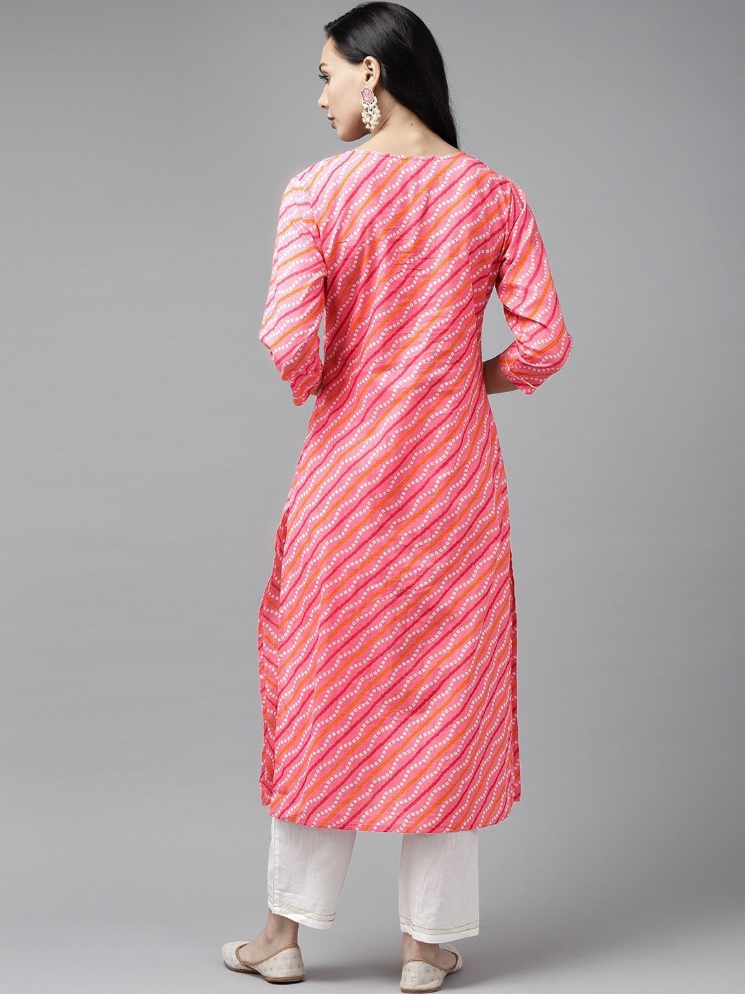 Women's Pink Bandhani Yoke Design Kurta Set