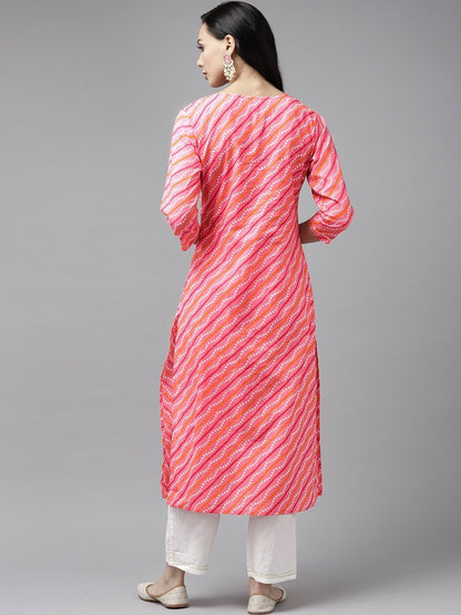 Women's Pink Bandhani Yoke Design Kurta Set