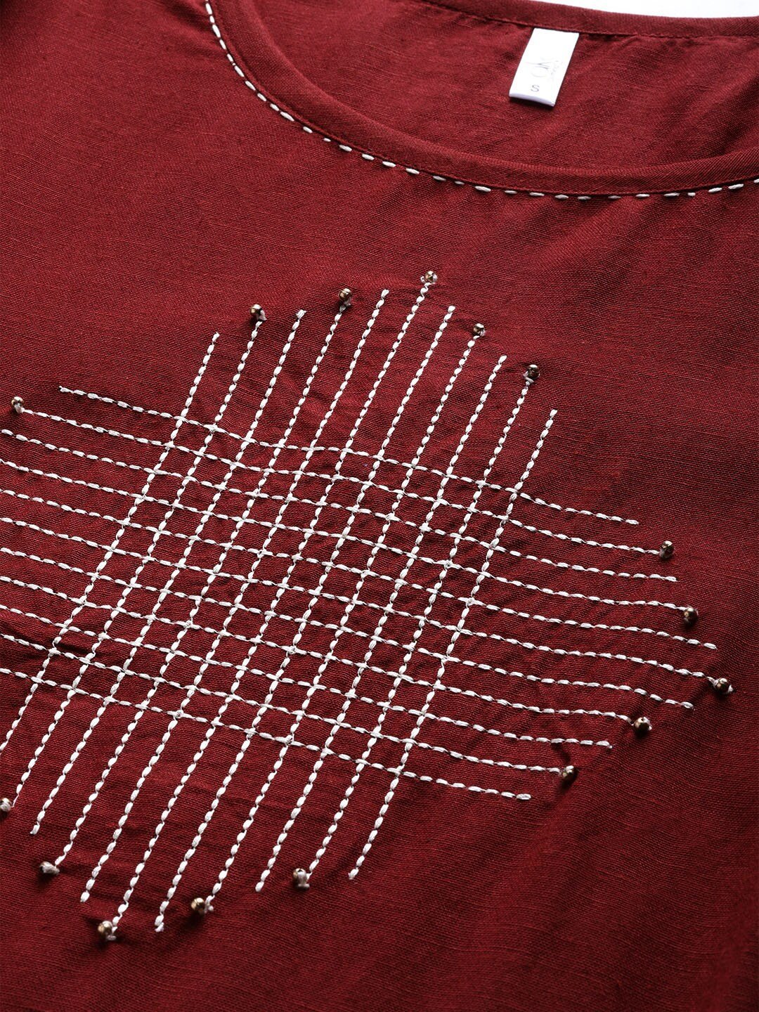 Women's  Maroon Yoke Design Straight Kurta