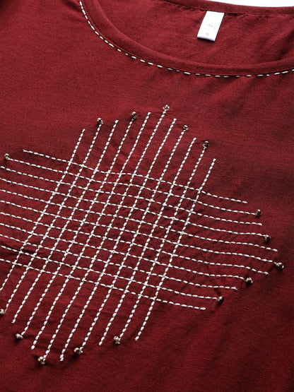 Women's  Maroon Yoke Design Straight Kurta