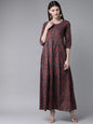 Women's  Grey & Red Printed Maxi Dress