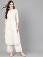 Women's  Off-White & Gold-Coloured Woven Design Straight Kurta