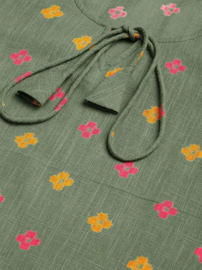 Women's  Green & Yellow Printed Straight Kurta