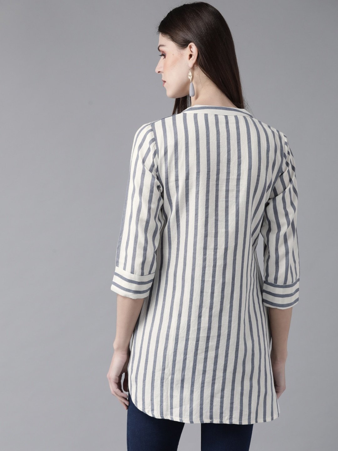 Women's Off-White & Blue Striped Tunic