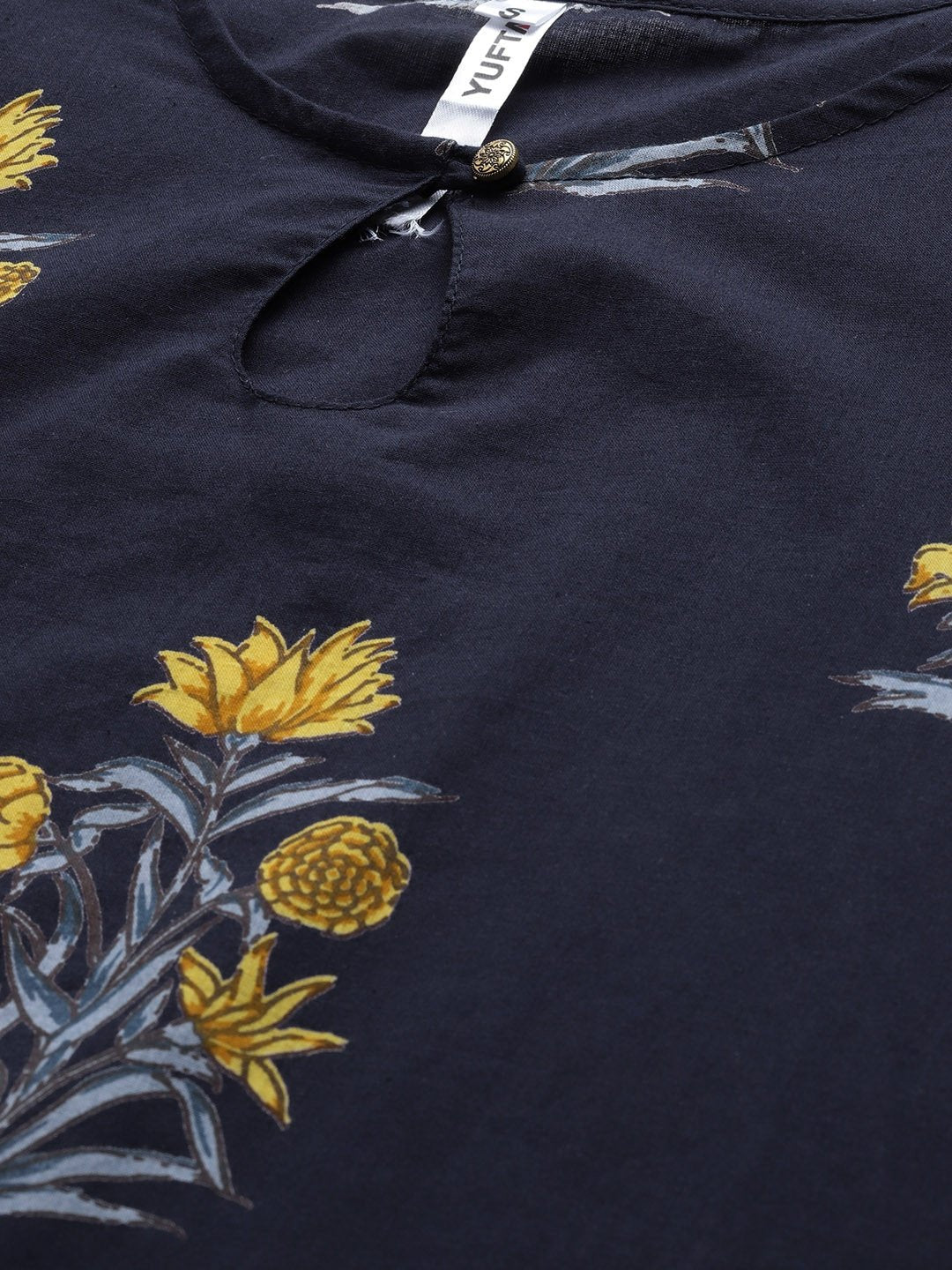 Women's Navy Blue & Mustard Kurta Set