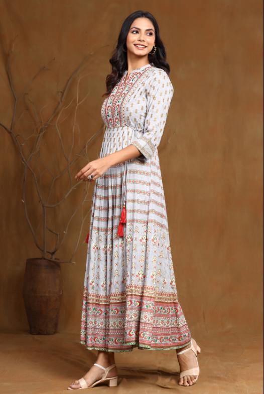 Women's Rayon Embroidered Flared Dress