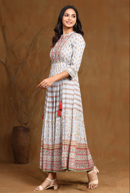 Women's Rayon Embroidered Flared Dress