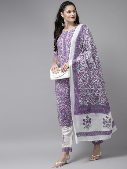 Women's Lavender & White Printed Kurta Set