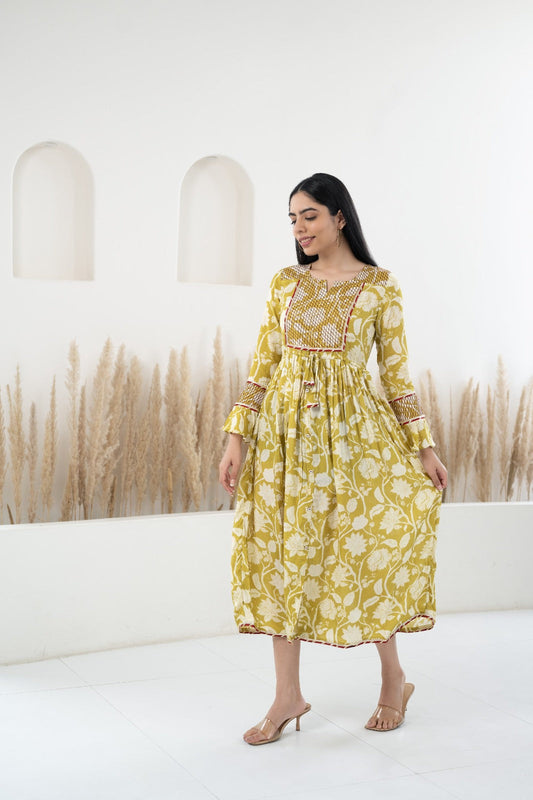 Womenâ€™s Yellow Printed Traditional Dress by Myshka-