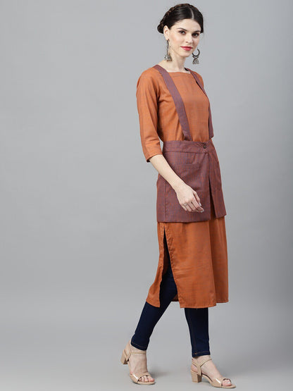 Women's  Orange Colourblocked Straight Kurta