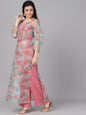 Women's  Pink & Green Printed Kurta with Palazzos