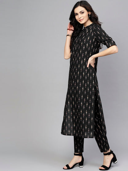 Women's  Black Printed Kurta with Trousers