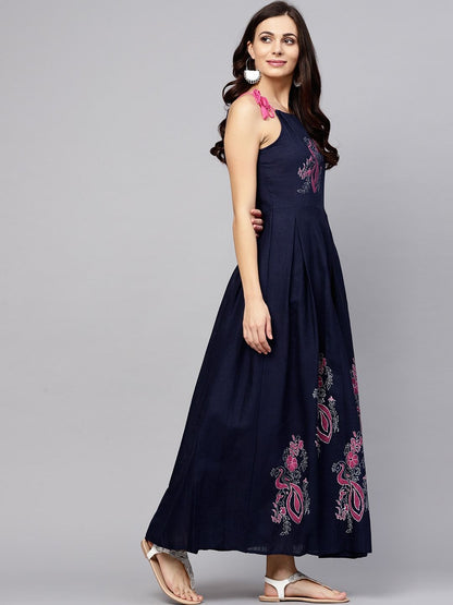 Women's  Navy Printed Maxi Dress