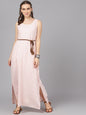Women's  Peach-Coloured Self Design Maxi Dress