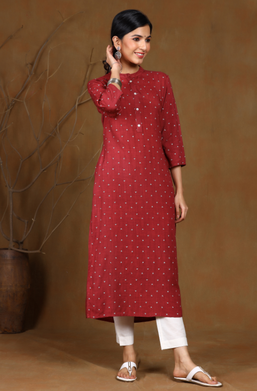 Women's Rayon Slub Embellished Straight Kurta