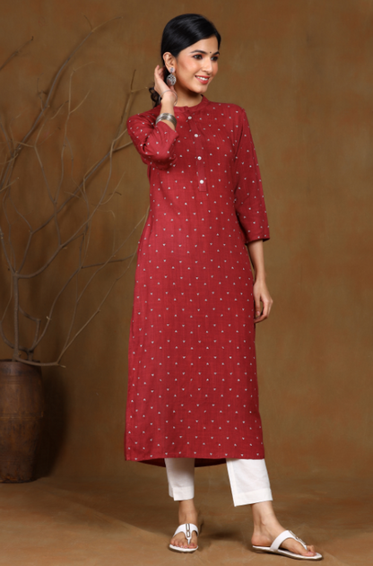 Women's Rayon Slub Embellished Straight Kurta