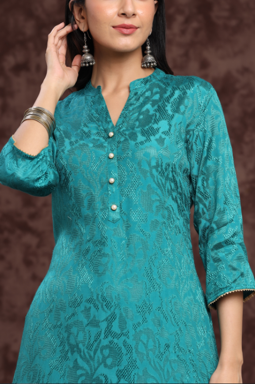 Women's Rayon Jacquard Straight Kurta