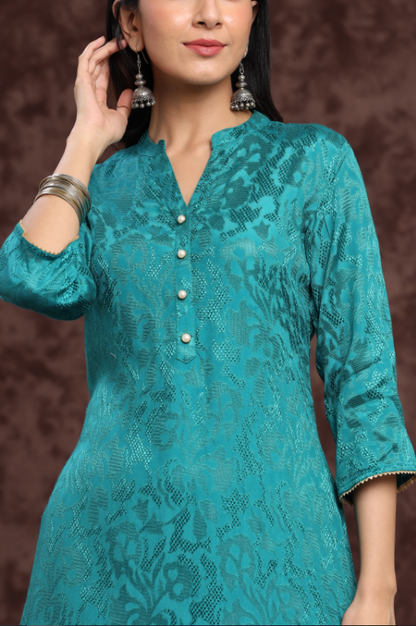 Women's Rayon Jacquard Straight Kurta