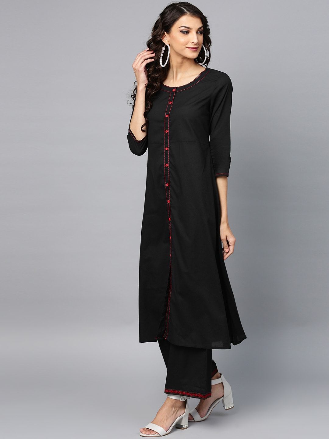 Women's  Black Solid Kurta with Palazzos & Dupatta