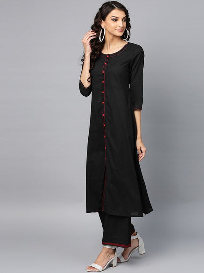 Women's  Black Solid Kurta with Palazzos & Dupatta