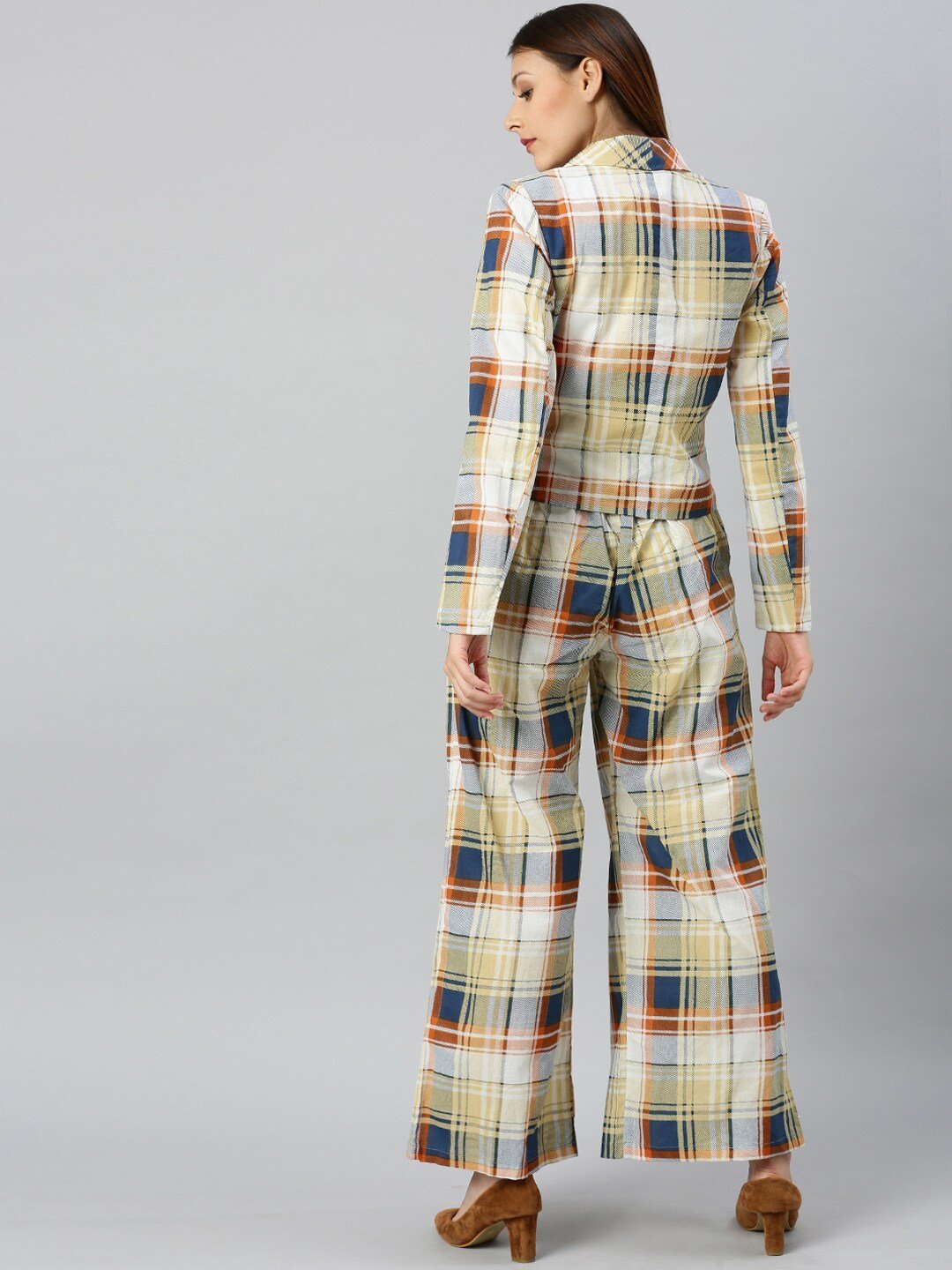 Women's Checked Coat with Palazzos