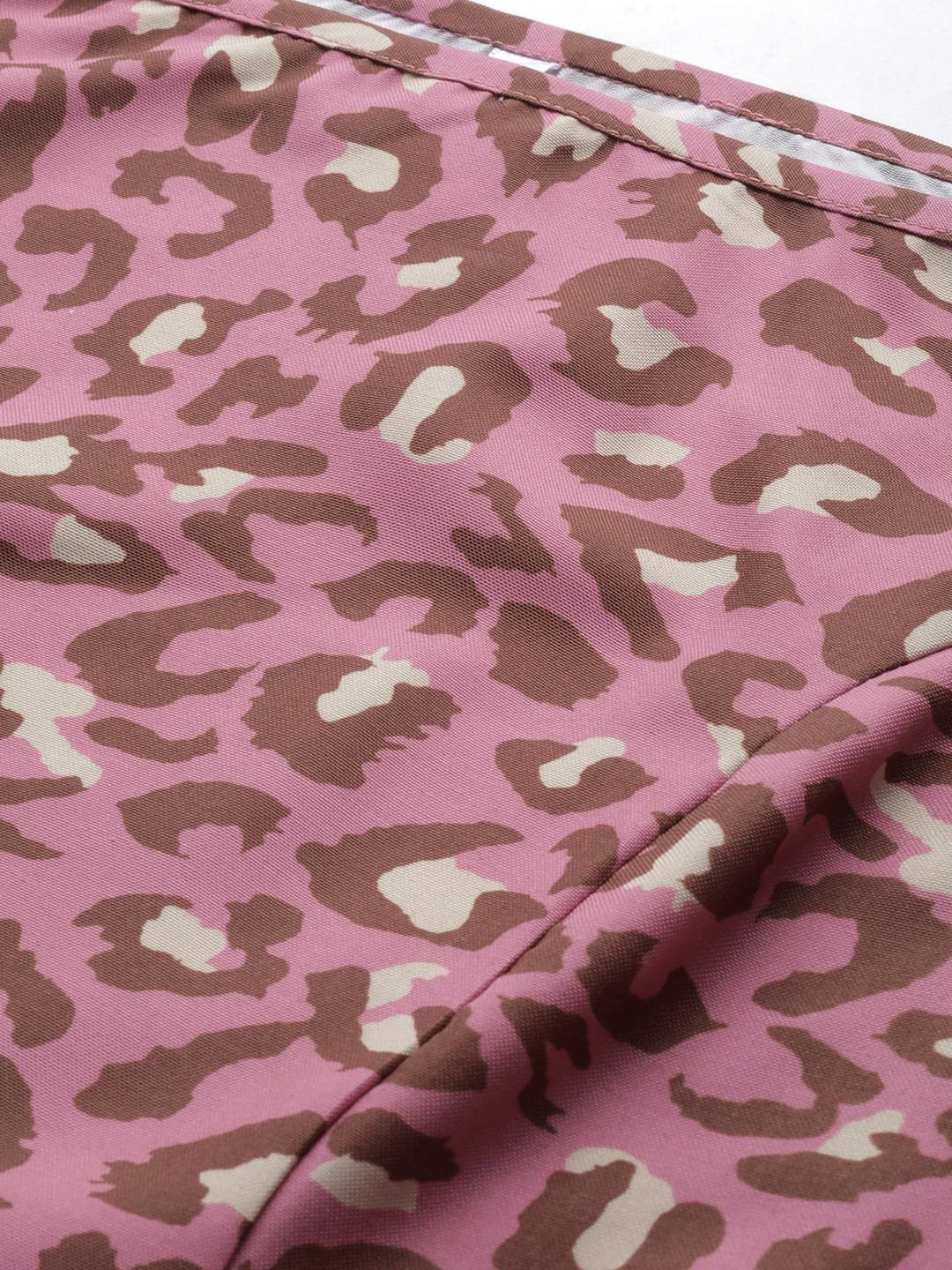 Women's  Pink & Brown Leopard Print A-Line Dress