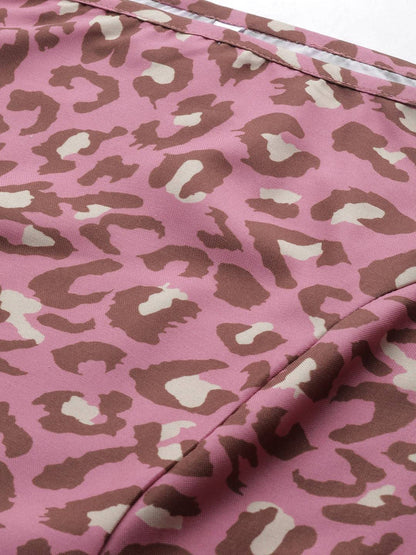Women's  Pink & Brown Leopard Print A-Line Dress