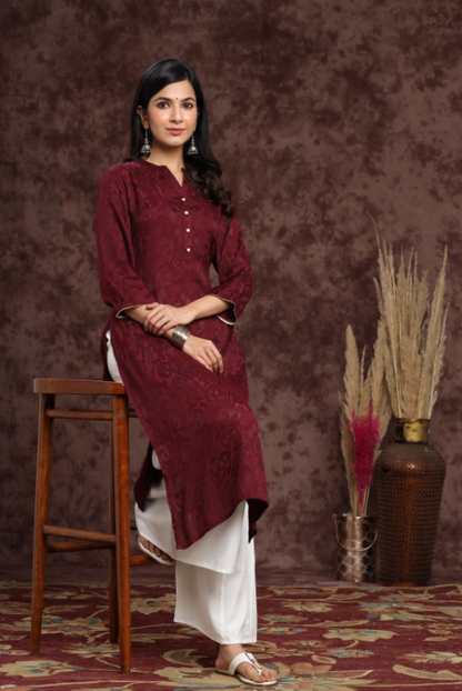 Women's Rayon Jacquard Straight Kurta
