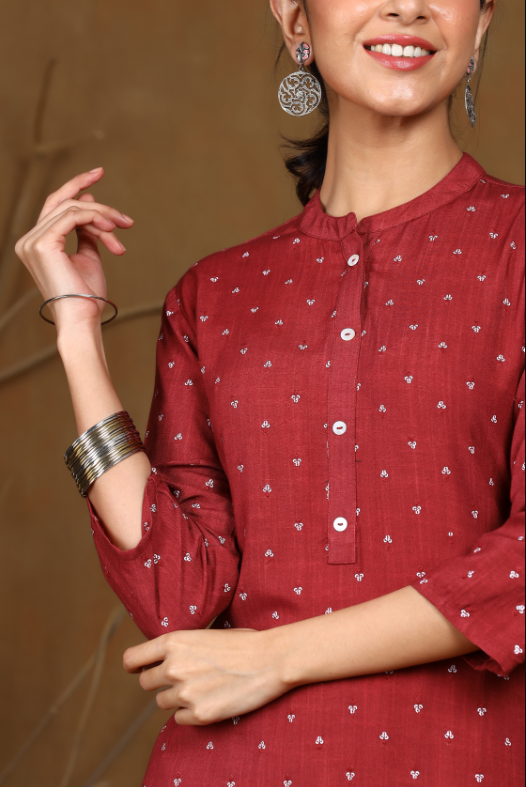 Women's Rayon Slub Embellished Straight Kurta